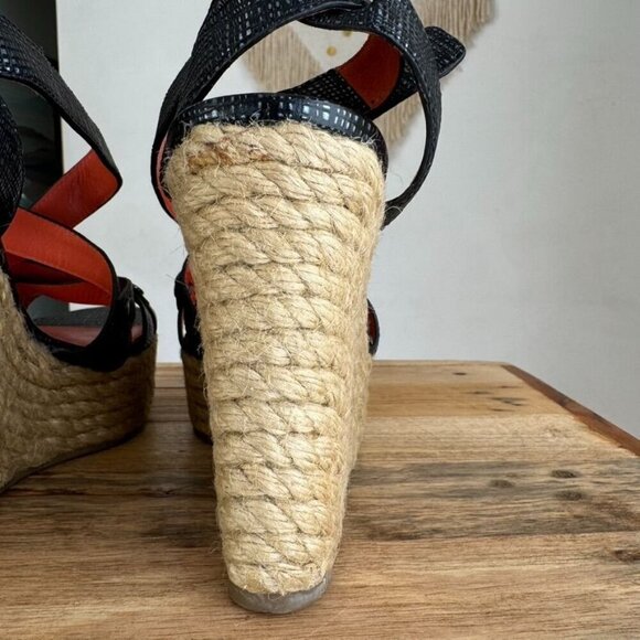 Y2K Via Spiga Karla Gray Textured Leather Strap Platform Espadrille Wedge Sandal - Picture 7 of 17